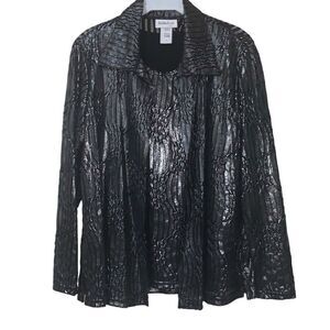 ReBeKah Womens Size Small Collared Shirt and Tank Blouse Set Black Shimmer Sheer